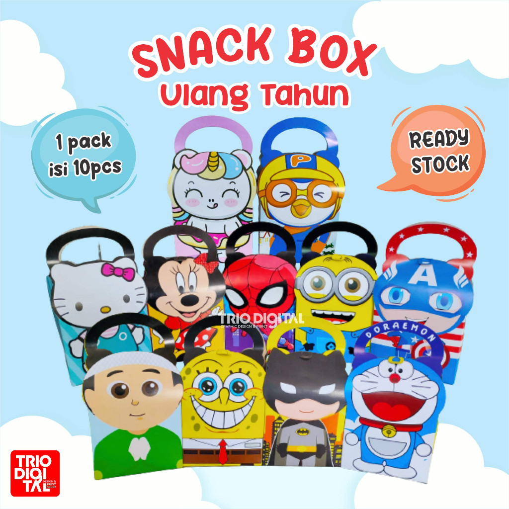 TERBARU (isi 10pcs) TAS ULANGTAHUN/ TAS SNACK/ Snack Box karakter/ tas Ultah AQIQAH/ TAS SOURVENIR
