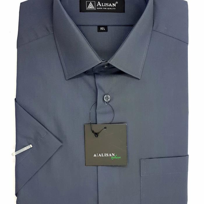 ALISAN Reguler Original Kemeja Pria Polos Lengan Pendek REGULER -PUTIH - Abu 6 (Abu tua), no 16 = XL