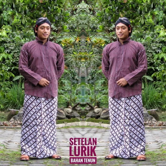 Baju Lurik Pria Adat Jawa Lengkap / Baju Surjan Lurik Pria Lengkap - Hijau, M