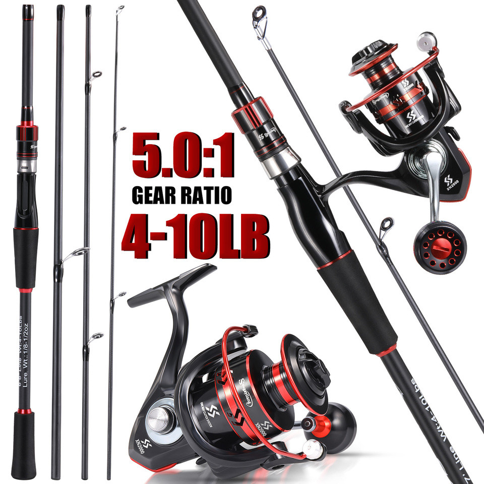 Sougayilang Carbon Fishing Rod and Metal Spool Fishing Reel Full Kit 10LB Max Drag Bass Carp Freshwa