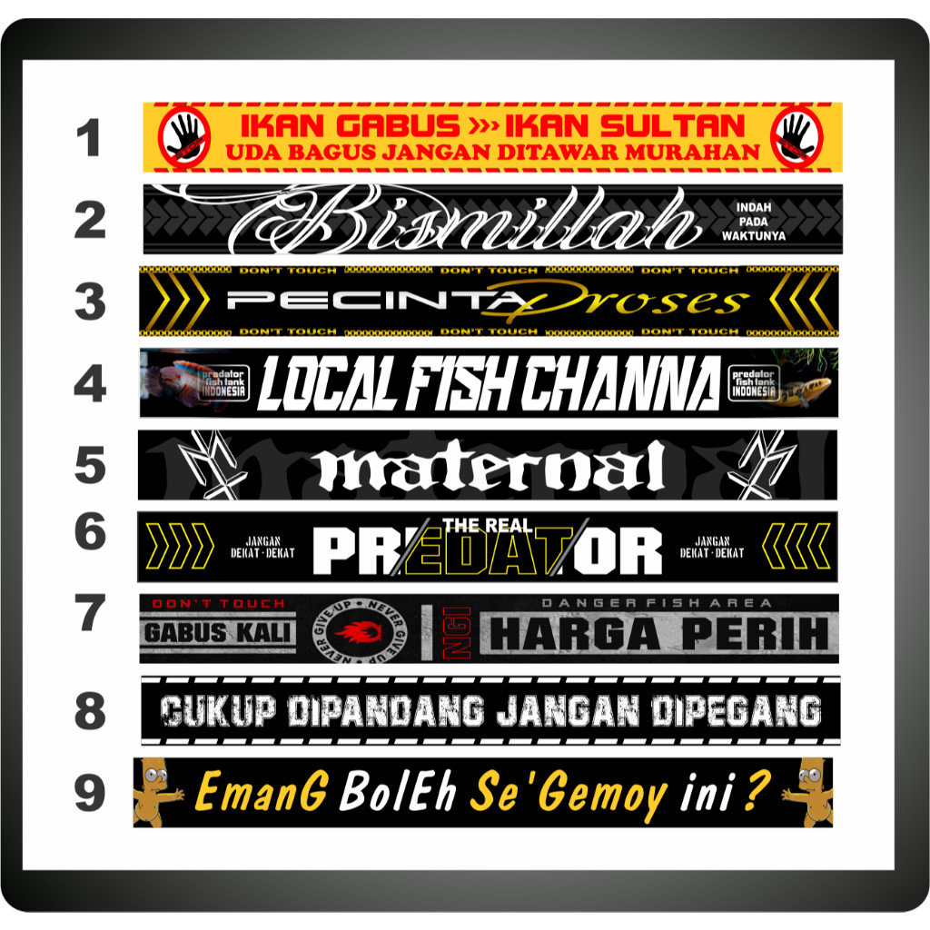 Stiker Akuarium Ikan Galak / Stiker Predator / Ikan Channa