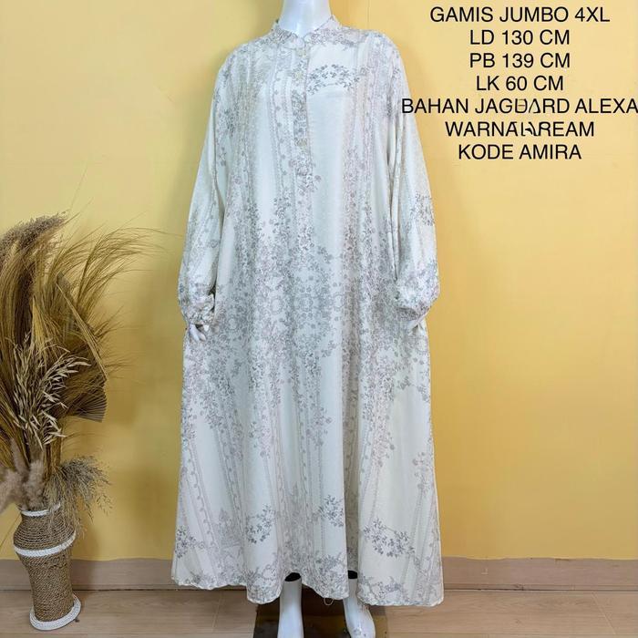 Gamis Jumbo Wanita Ld 130 Cm Motif Kekinian - Zafira Dress - White, 4XL