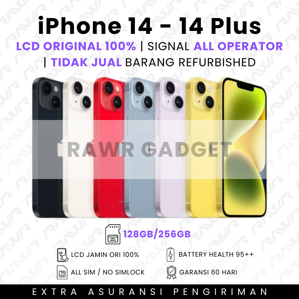 iPhone 14 - 14 PLUS 128GB 256GB LCD 100% ORIGINAL NO REFURBISHED FULLSET GARANSI 60 HARI