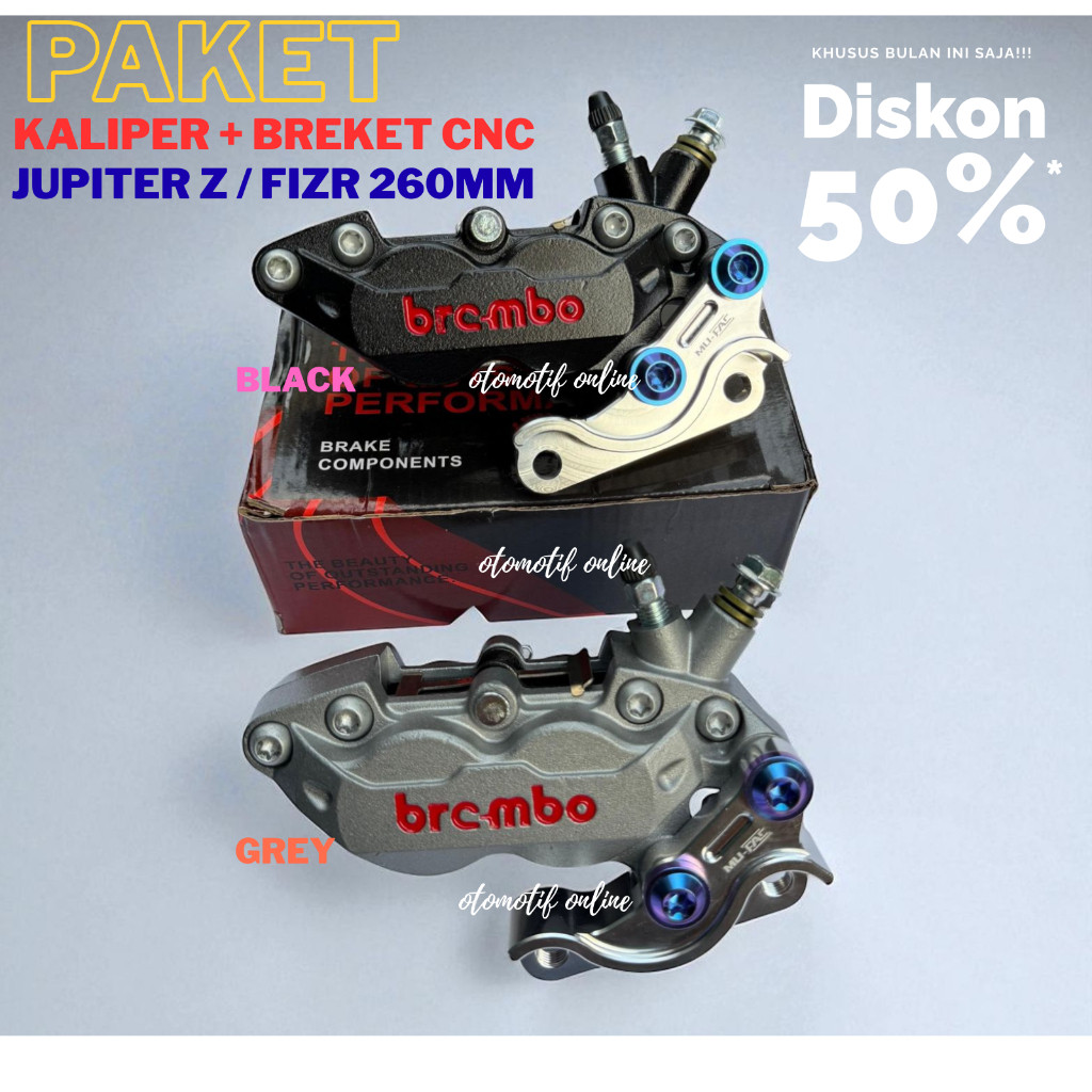 ( RoarZone ) PAKET KALIPER BIGPOT 4P AXIAL + BREKET CNC PNP YAMAHA JUPZ / FIZR / VEGA / NOUVO 260MM 