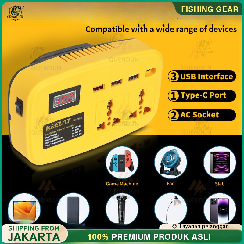 [KEELAT KPPI02] Super Power DIY Inverter Charger Portabel 6in1 21V to 220V 150W-3 USB Baterai Makita