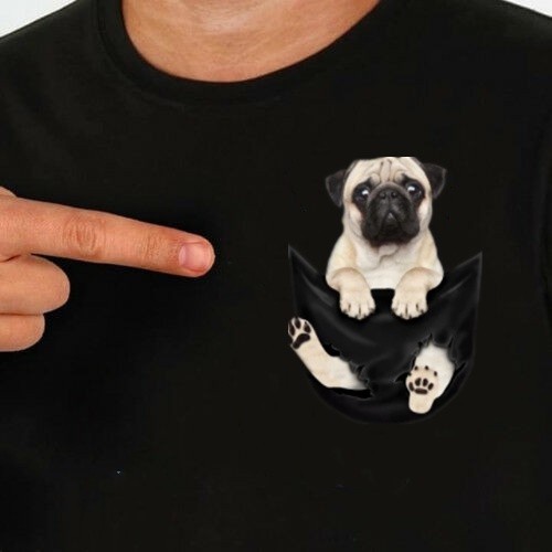 Anjing Pug Lucu Di Saku Kaos Meme Anak Anjing Pemilik Anjing Pecinta Desain Grafis Cetak Pria