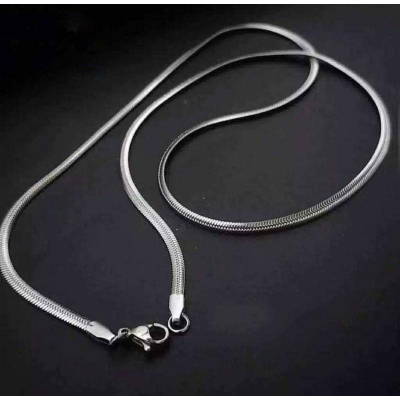 kalung titanium model gepeng silver anti karat dan tidak pudar kalung titanium asli anti karat kalun