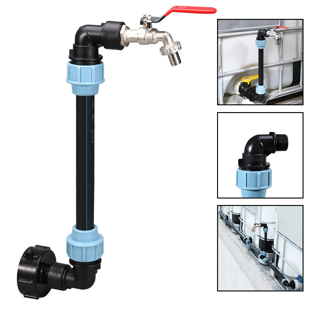 34 Inch Gooseneck IBC Tank Adaptor With Outlet Valve 34 Inch Gooseneck Coarse Thread 2 Way Brass Tap