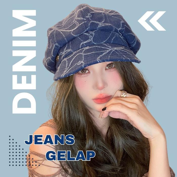 Topi Golf Jeans Bervolume / Topi Cewek Keren Denim Jeans / Topi Wanita Biru Jeans - Jeans Muda