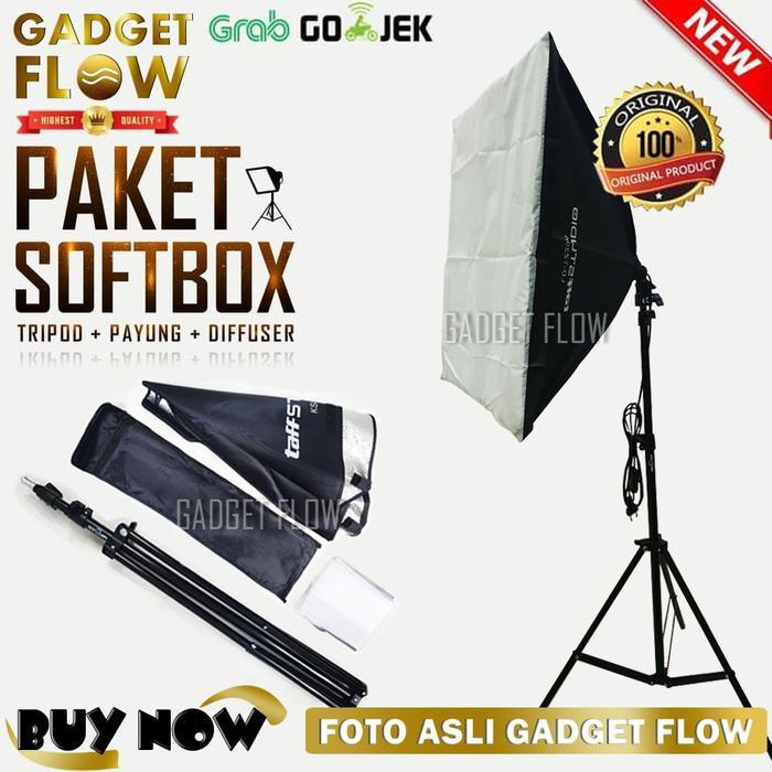PAKET Softbox Payung Diffuser Fotografi Lighting Tripod Non Bohlam