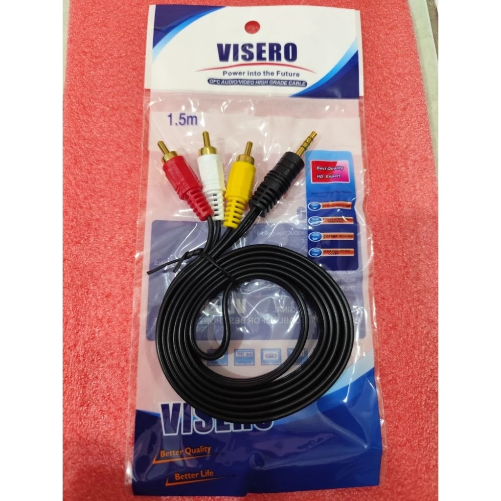 Kabel Jack Audio 3.5mm to 3 RCA VISERO Kabel AV Audio Video Jack 3.5mm ke RCA TV DVD Speaker AV005
