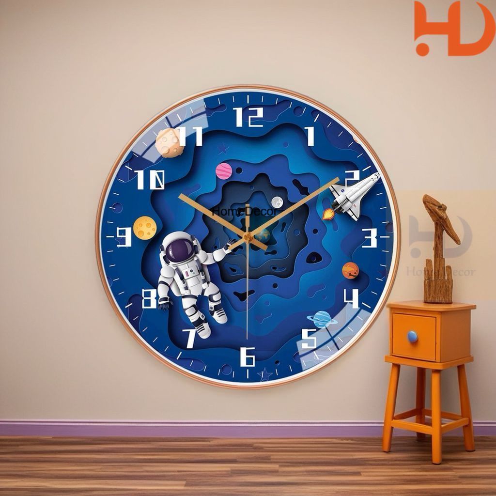HD Jam Dinding Kamar Anak / Hiasan Dinding Astronot  / Dekorasi Kamar Anak  / Jam Dinding Astronot