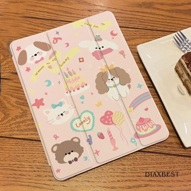 Anak anjing yang lucu Case Tablet 2in1 Bisa Dilipat + Anti Jatuh Cocok untuk ipad Air1/2 Gen 5/6 9,7