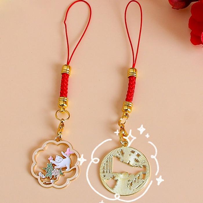 Gantungan Tali Ponsel Model Red-Crowned Crane, Kucing, Tahun Kelinci Lucu Liontin Tali Gantungan Kun