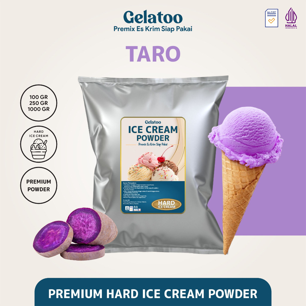 Ready Bubuk Es Krim Hard Ice Cream Powder Premium Rasa Taro Gelatoo Taro 250 gram / 1 kg