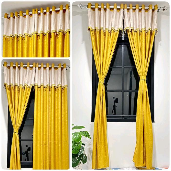 Gorden Smokring Poni Renda Kristal Mewah  Ukuran 120 x 220 Free Tali Gorden - Gradasi Ungu