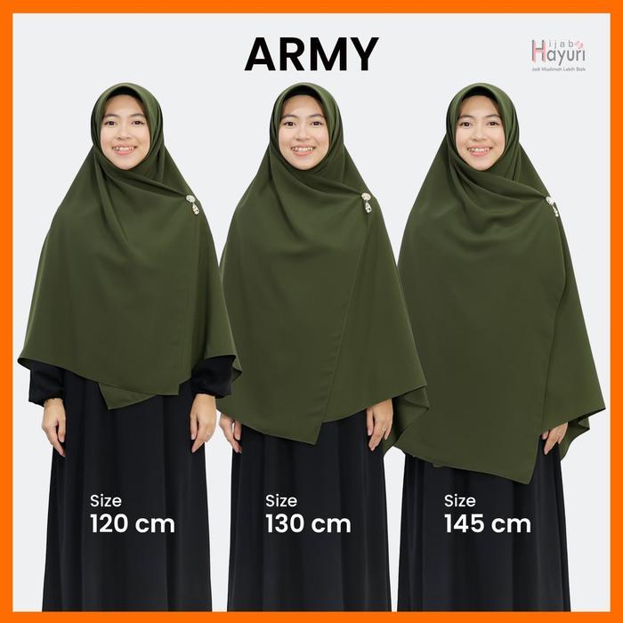 Kerudung Segi Empat Polos Wolfis Syari , Khimar Segiempat Polos by Hijab Hayuri - Army, 120 cm