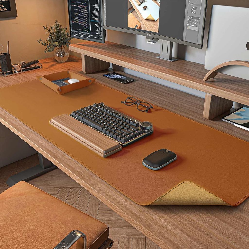 Cork Leather Desk Mat, Keyboard Desk Pad, Gaming Large Mouse Pad, Desk Writing Pad for Office and Ho