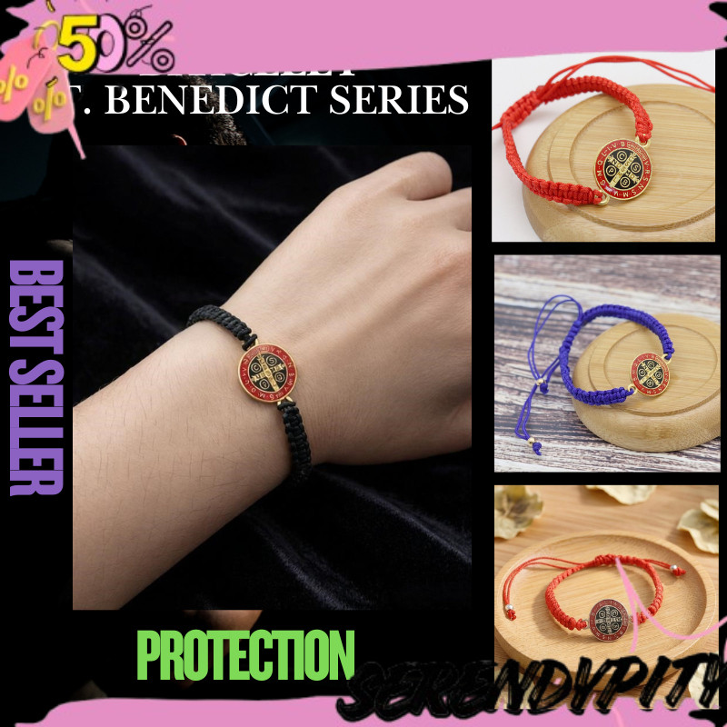 new Gelang Proteksi Katolik Medali Santo Benediktus Aksesoris Rohani Pria Wanita Tali Hitam Merah Hi