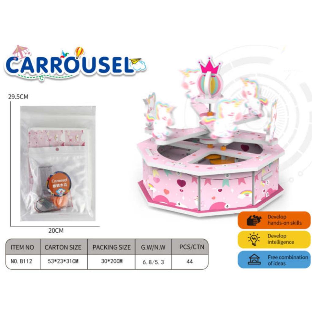 Kori Carousel Komidi Putar  Merry Go Round Korsel Mainan Anak Anak Rakit Rakitan Teknik Pengetahuan Edukasi Kreatif Do It Yourself Children Handmade Diy Material Kit Science 3D Puzzle Stem School Students Teaching Toys