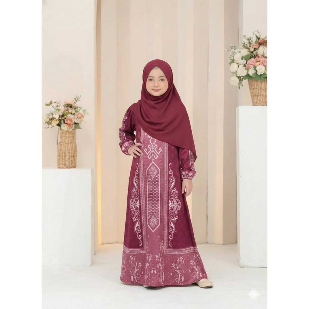 Gamis Anak Premium Armani Silk Burgundy | Adem & Nyaman | Model Cantik | S–XL