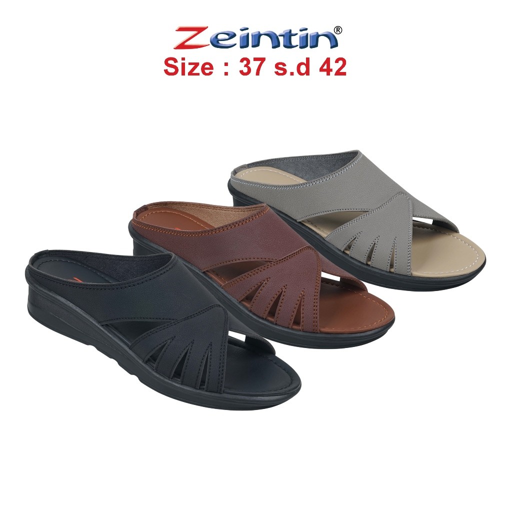 GENAOLSHOP Zeintin - Sepatu Sandal Selop Wanita Kulit Sintetis WedgesTerbaru Kekinian Fashion Wanita