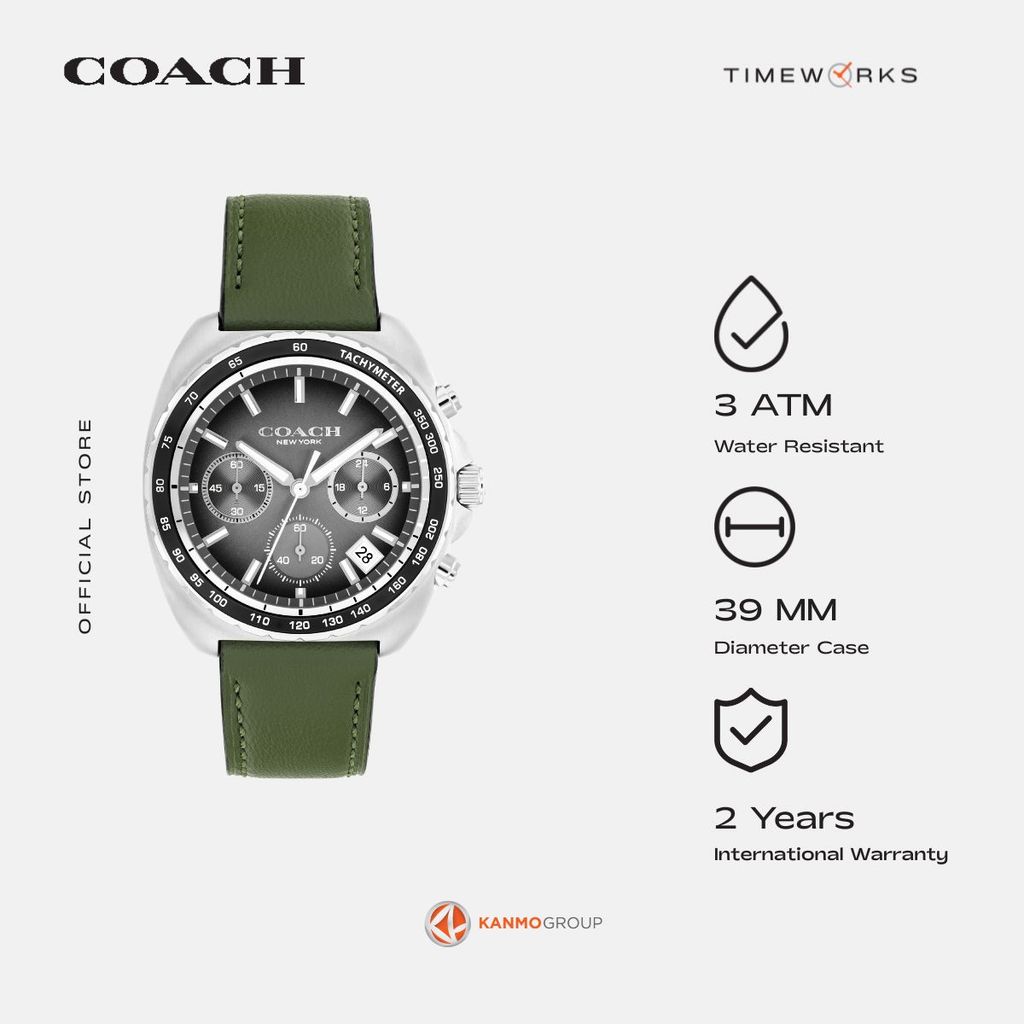 Coach Charter Chronograph Green Calfskin Leather Strap - Jam Tangan Pria - 14602742
