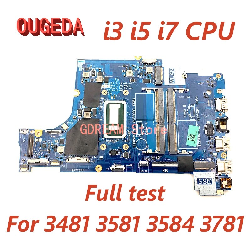OUGEDA For DELL Inspiron 3481 3581 3584 3781 Mainboard -0M5KN5 -08R7K3 0Y381G 0X0YH6 0YK2K8 LA-G714P