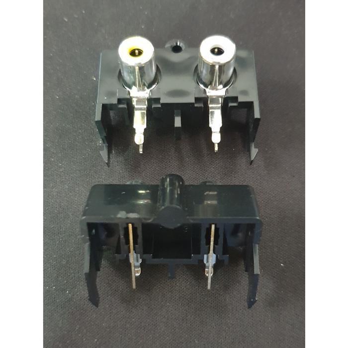 Soket Female RCA 2 Slot Lubang Konektor AV  Hosiden Kuning Putih