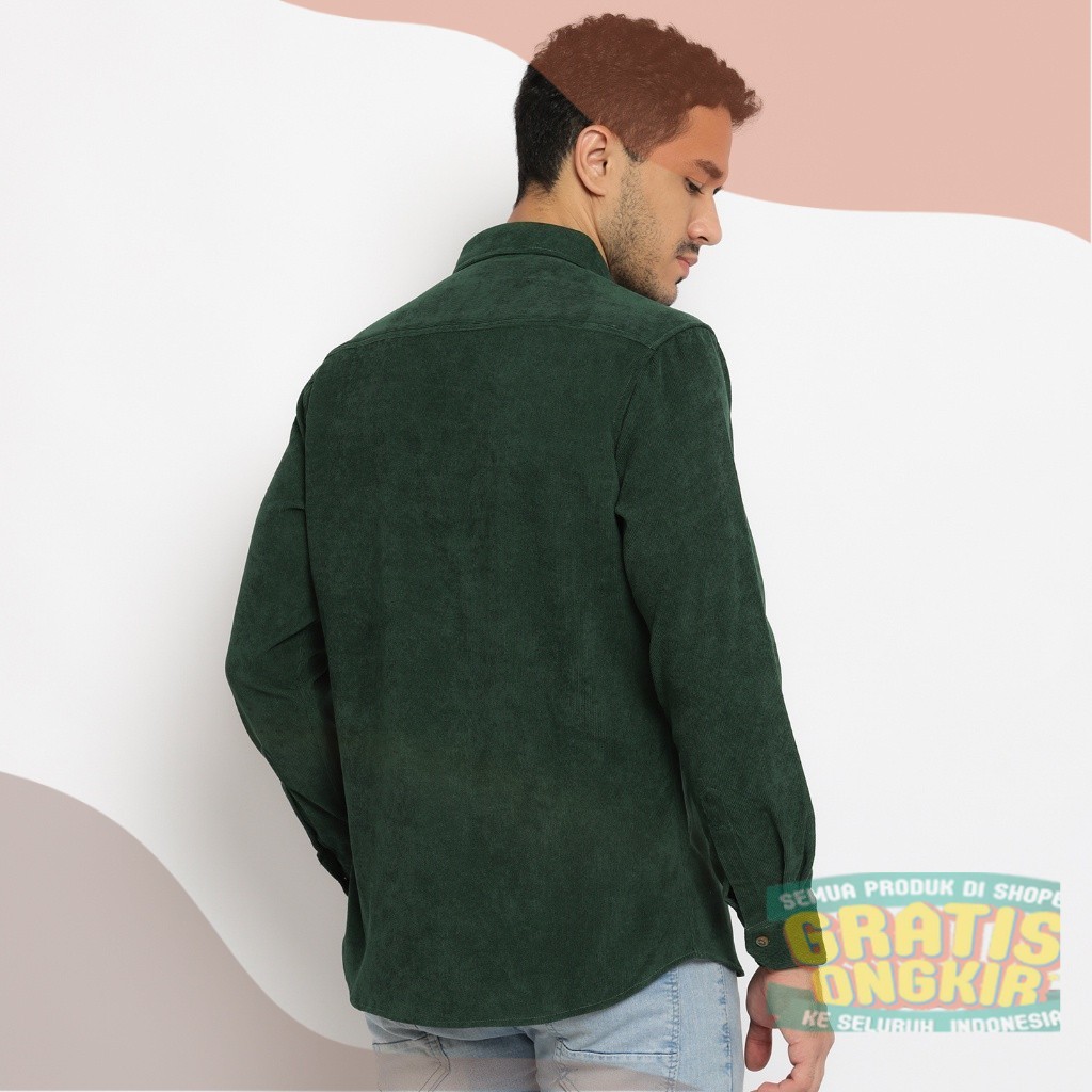 Kemeja Kodorai Lengan Panjang Kantong Dua Hijau Unisex OLR274pakaian pria lainnya