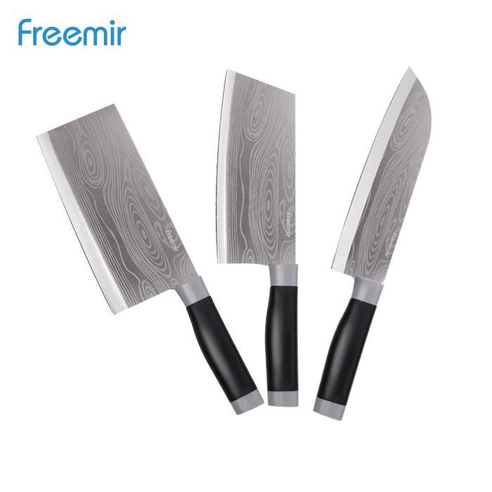 freemir Pisau Set Isi 3 / 5 / 6 PCS Pisau Dapur Daging Buah Sayur - E. Hitam Motif