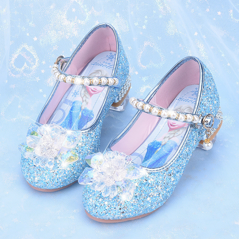 Sepatu Kristal Hak Tinggi Anak-Anak, Sepatu Putri Elsa untuk Anak Perempuan, Sepatu Tunggal Anak Per