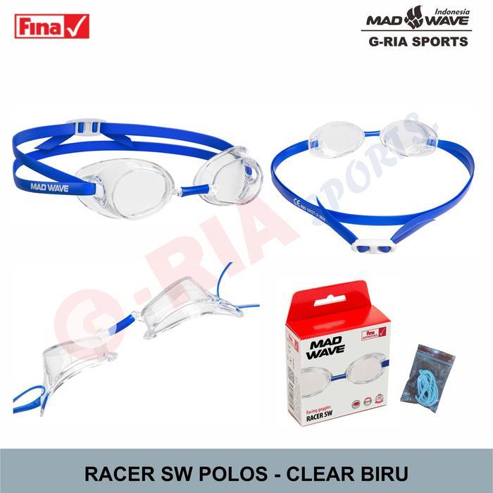 Kacamata Renang Original Madwave RACER SW -  POLOS ( Tanpa Bantalan Karet ) - Clear-Biru