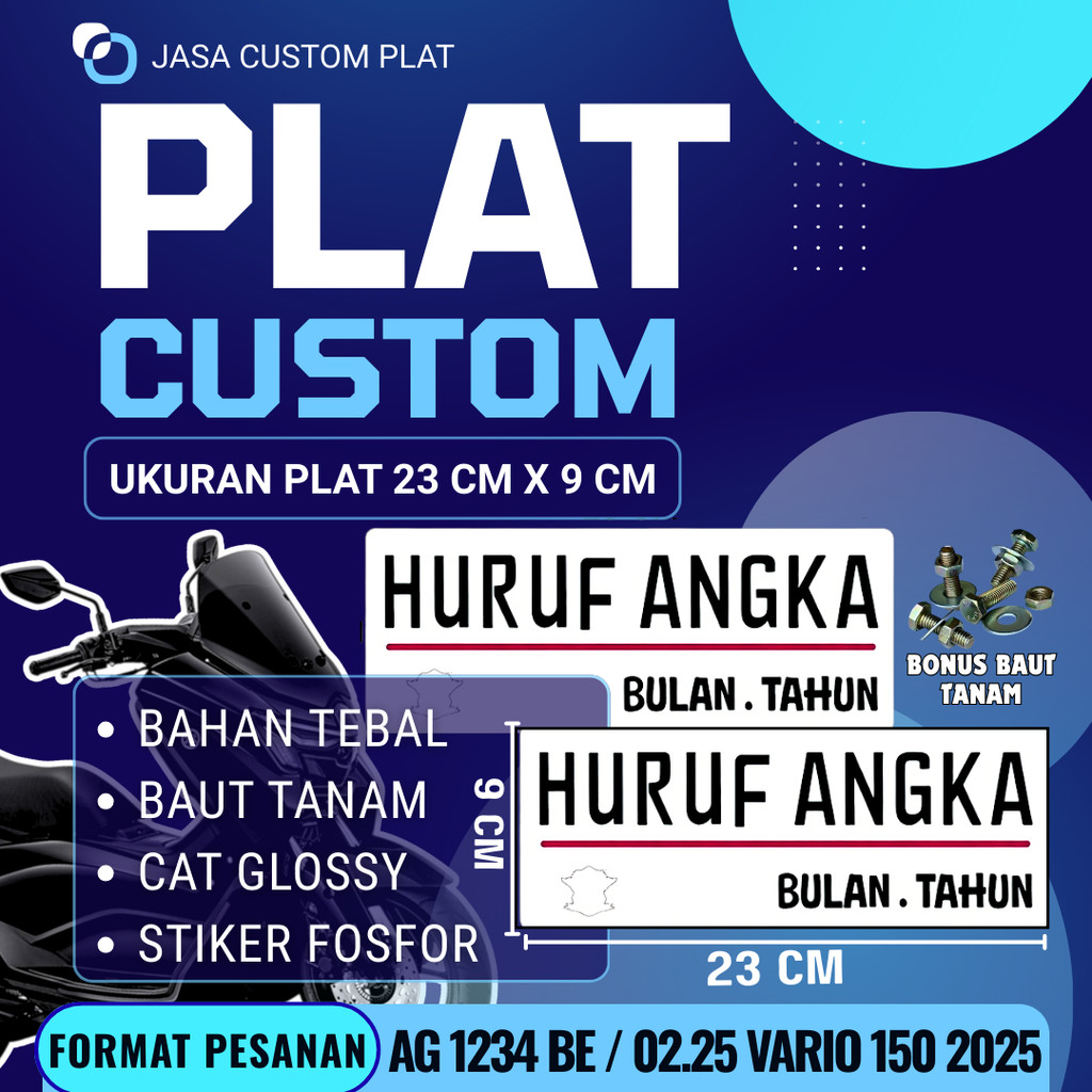 PLAT CUSTOM WARNA PUTIH PLAT CUSTOM SATU PASANG WARNA PUTIH PLAT CUSTOM BAUT TANAM