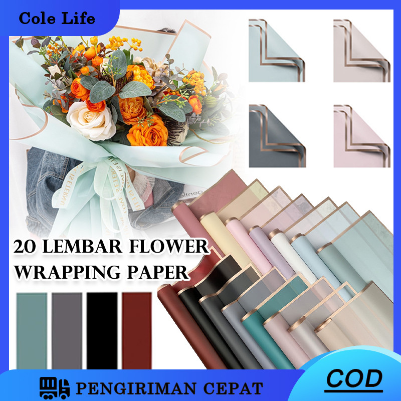 20 LEMBAR Flower Wrapping Paper /Buket Bunga Cellophane Florist Goldline Flower Wrapping Paper Varia