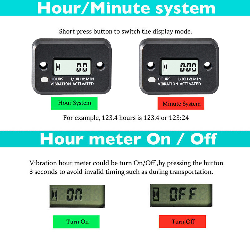 LCD Display Engine Gauge Wireless Reset Wireless Vibration Hour Meter Portable Hour Meter for Gas Ge