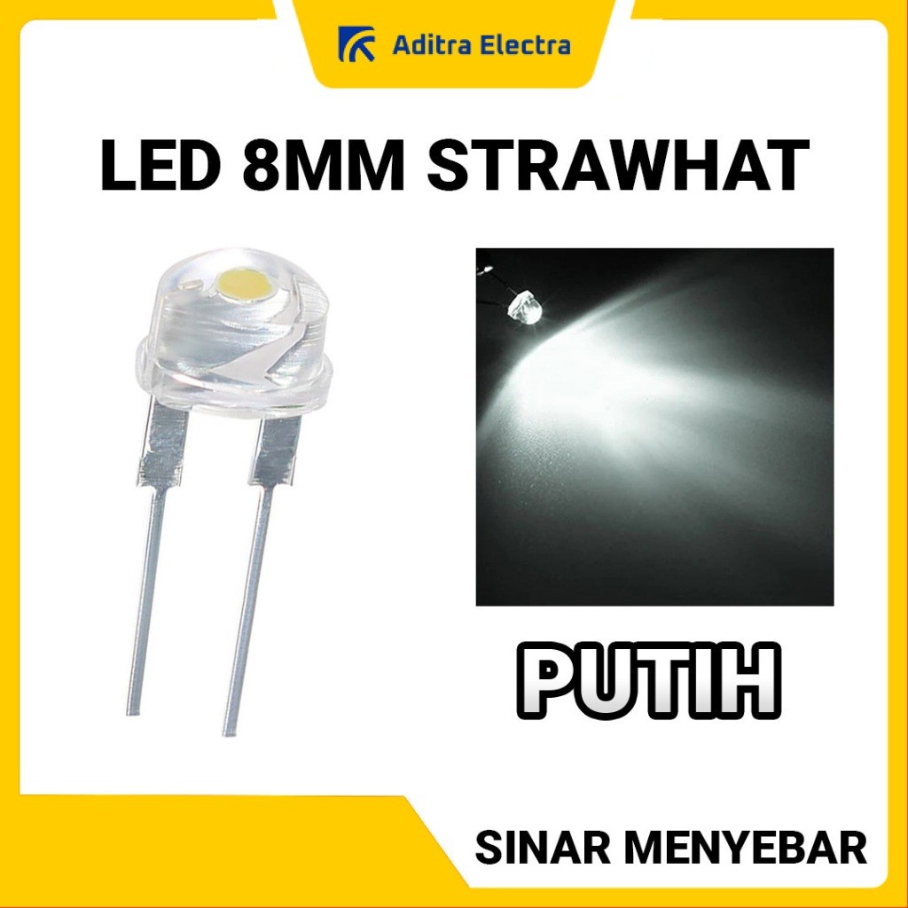 LED Strawhat 8mm Body Clear | Lampu LED Topi - Warna Putih