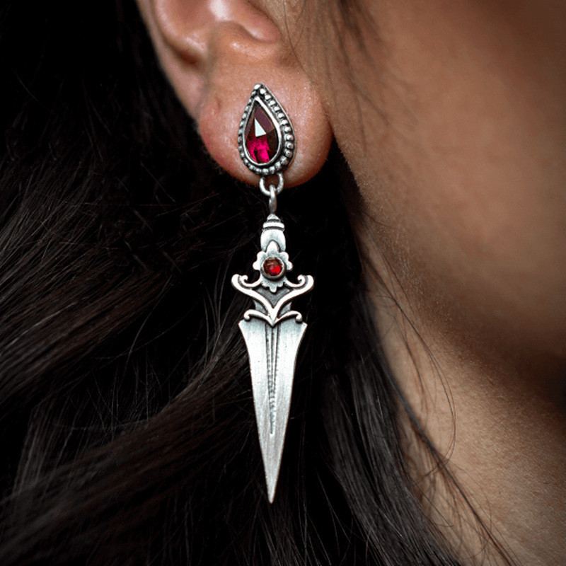 Vintage Meeval Gothic Sword Drop Earrings For Waterdrop Women Red Stone gle Earring Piercing Ear Hal