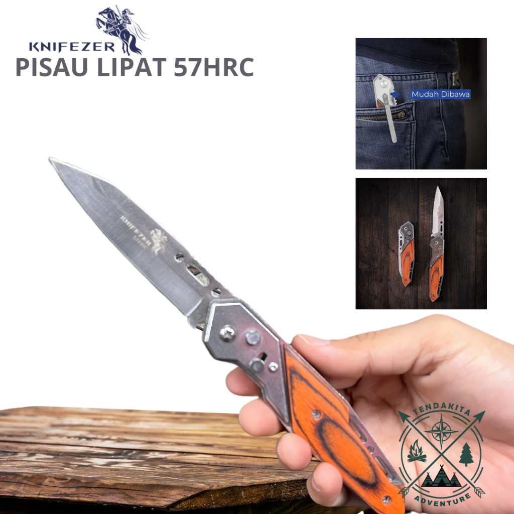 KNIFEZER Doom Blade Pisau Saku Lipat Berburu Survival Knife EDC 200mm - 57HRC Pisau Lipat Survival P