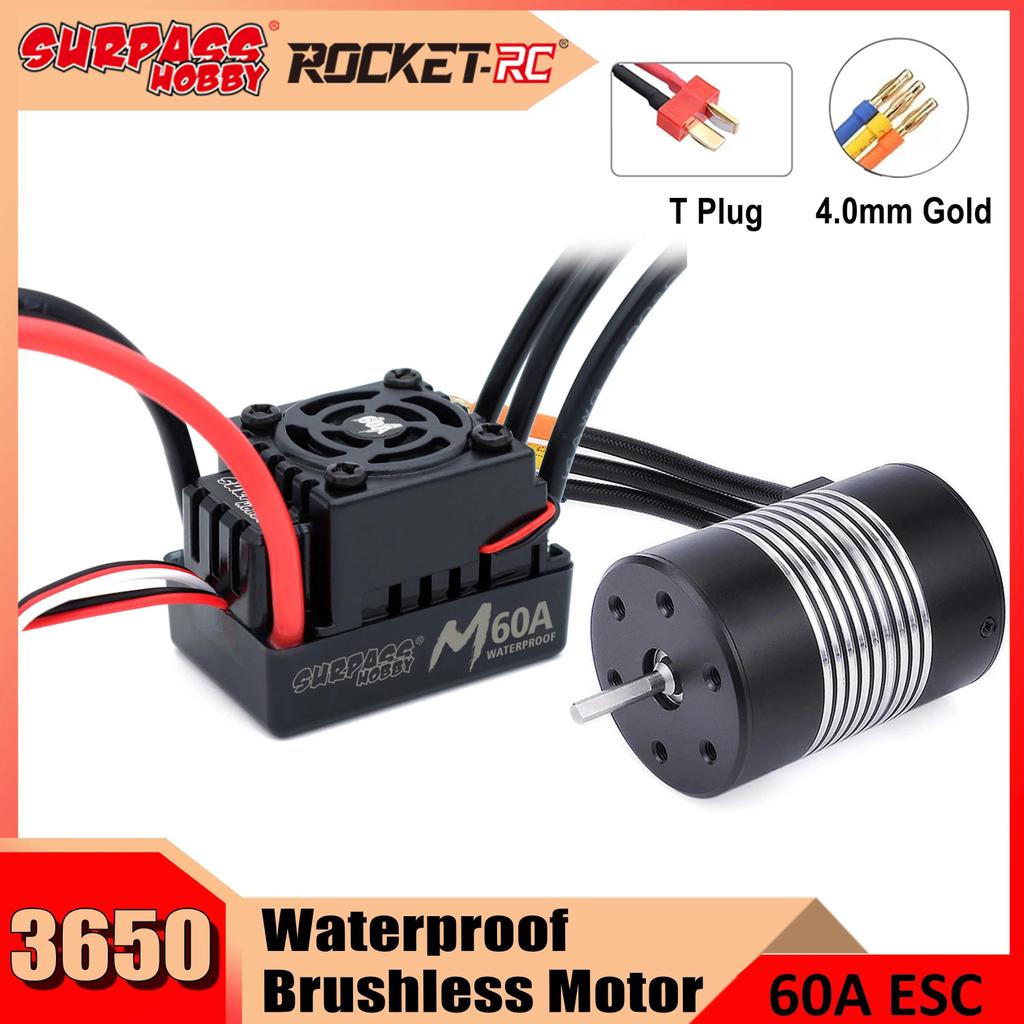 Surpass Hobby Rocket 3650 Waterproof Brushless Motor M 60A ESC Electronic Speed Control Combo for 1/