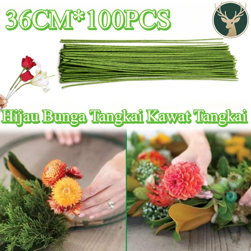 100PCS 36CM Hijau Bunga Tangkai Kawat Tangkai / Kawat Bunga/ Stick Bunga/ Kawat Tangkai Bunga/ Ranti