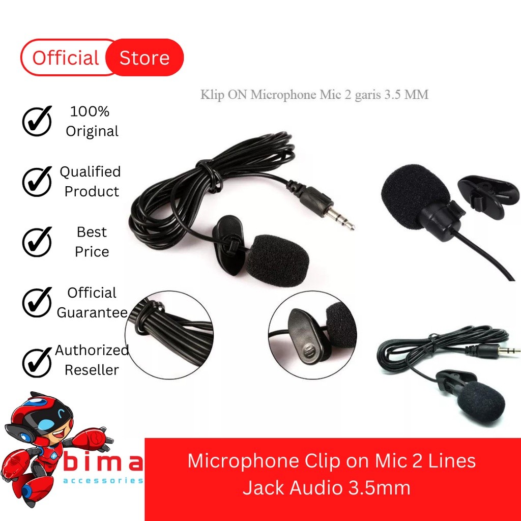Microphone Mic Clip On 2 Garis Lavalier TikTok 3.5 AUX