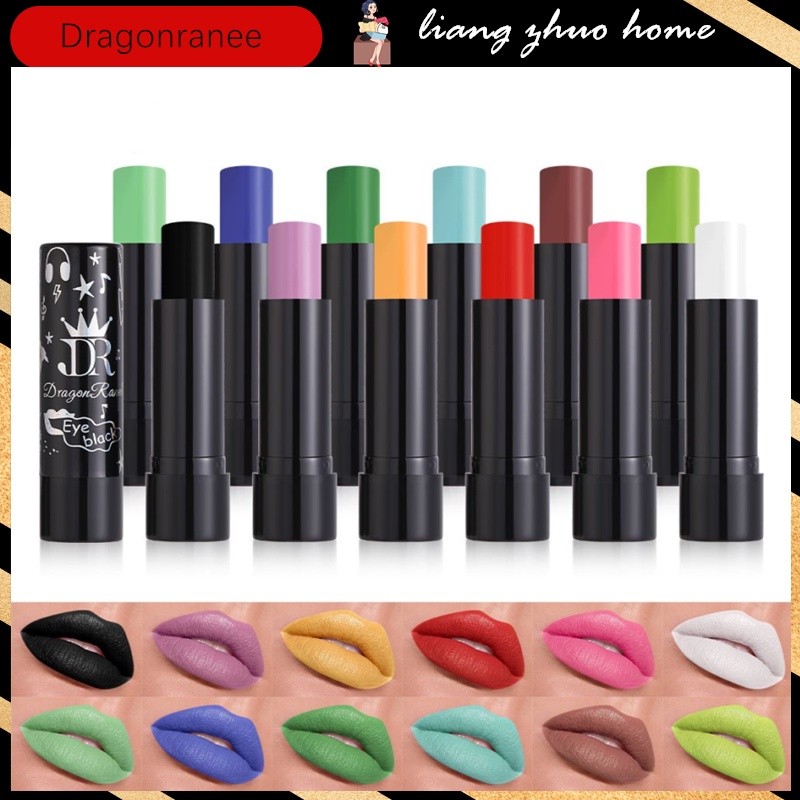 Dragonranee 12 Warna Lipstik Matte Nude Tahan Air Pink Hitam Biru Lipstik Beludru Tahan Lama Makeup 