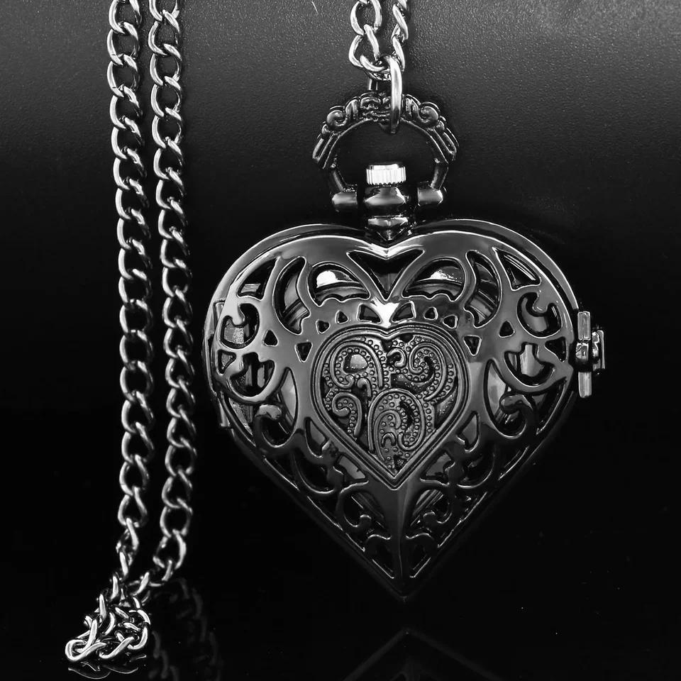 Exquisite Hollow Heart Design Pocket Watch Chain Steampunk Clock Vintage Necklace Pendant Jewelry Ne