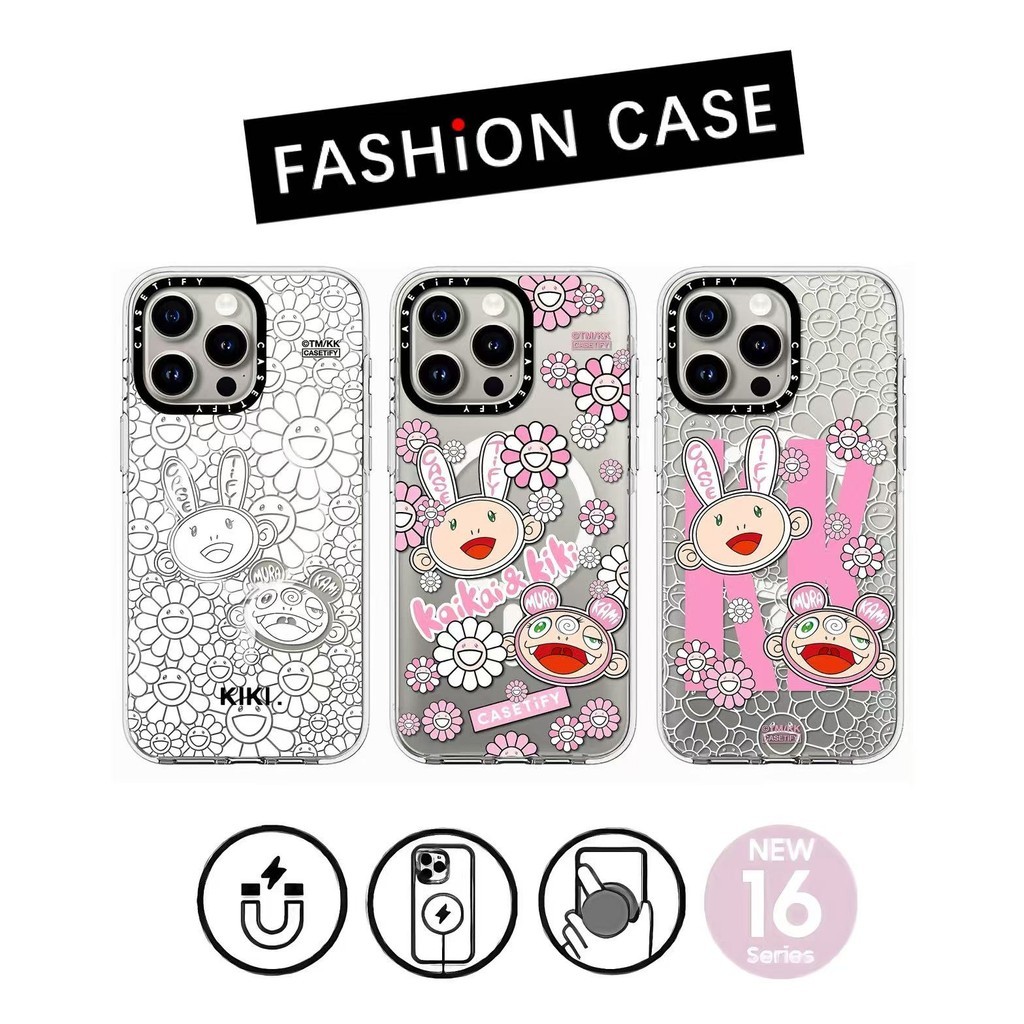 CASETi Murakami Takashi KAIKAI DAN KIKI Casing Ponsel Magnetik Akrilik untuk iPhone 16ProMax 15ProMa
