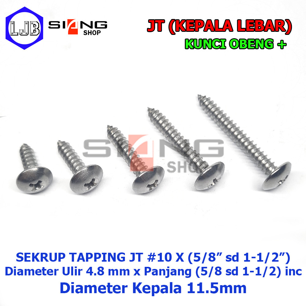 Baut Stainless JT #10 Sekrup Tapping Screw Kepala Lebar