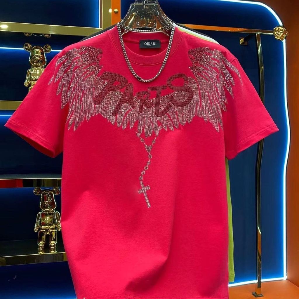 Sayap gaya baru dengan hiasan batu permata untuk pakaian kasual T Baju Kaos Pria