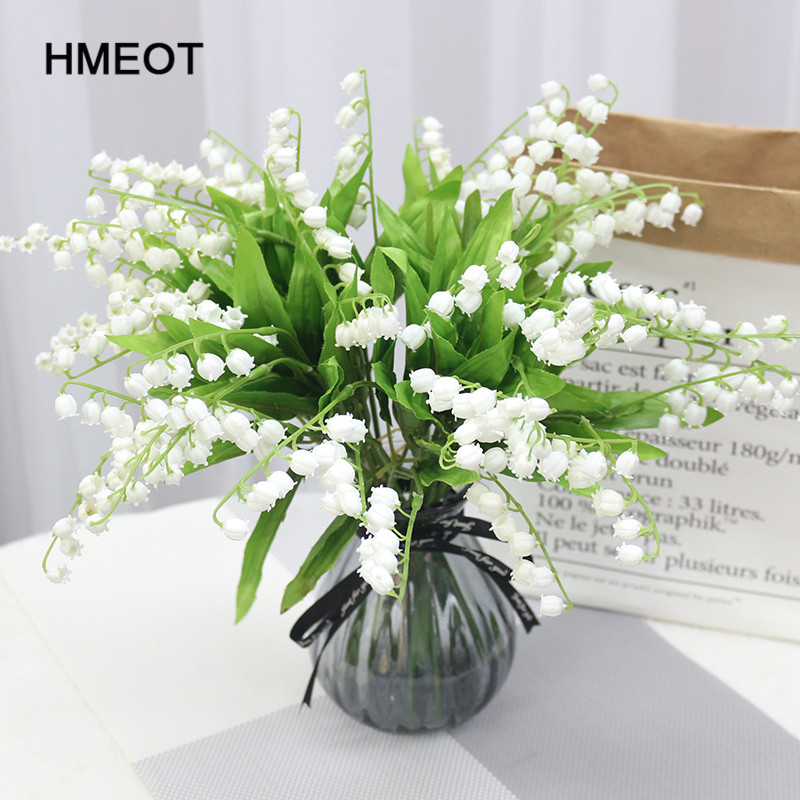 Artificial Lily Of The Valley Flower Real Touch Feel White Bellflower Plastic Bouquet Wedng Flower A