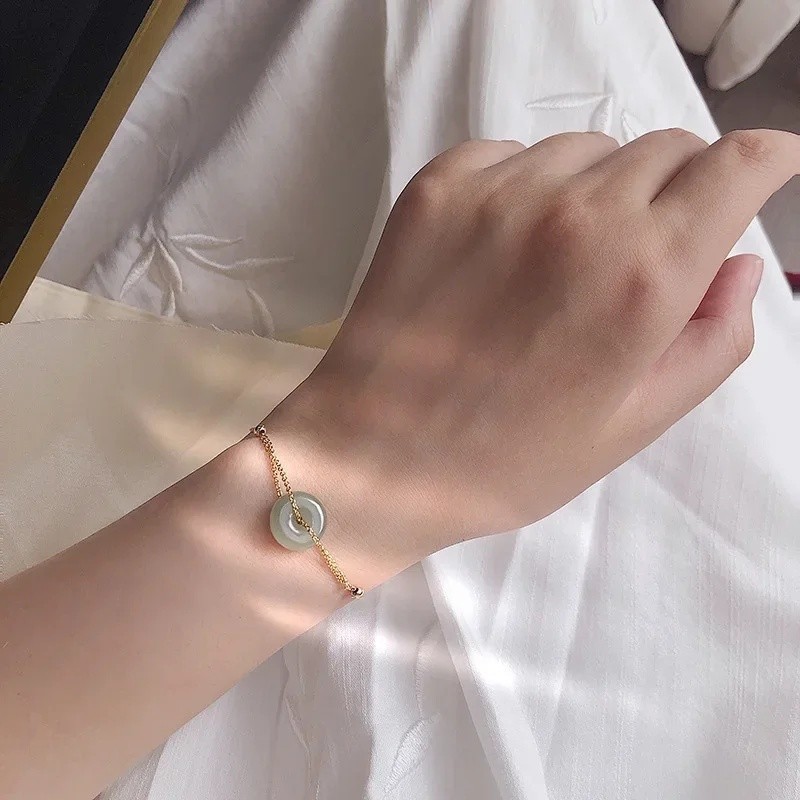 Hatian Jade Donut Gelang Amulet Wanita Pesona Hadiah Mode Perhiasan Chalcedony Natural Lucky