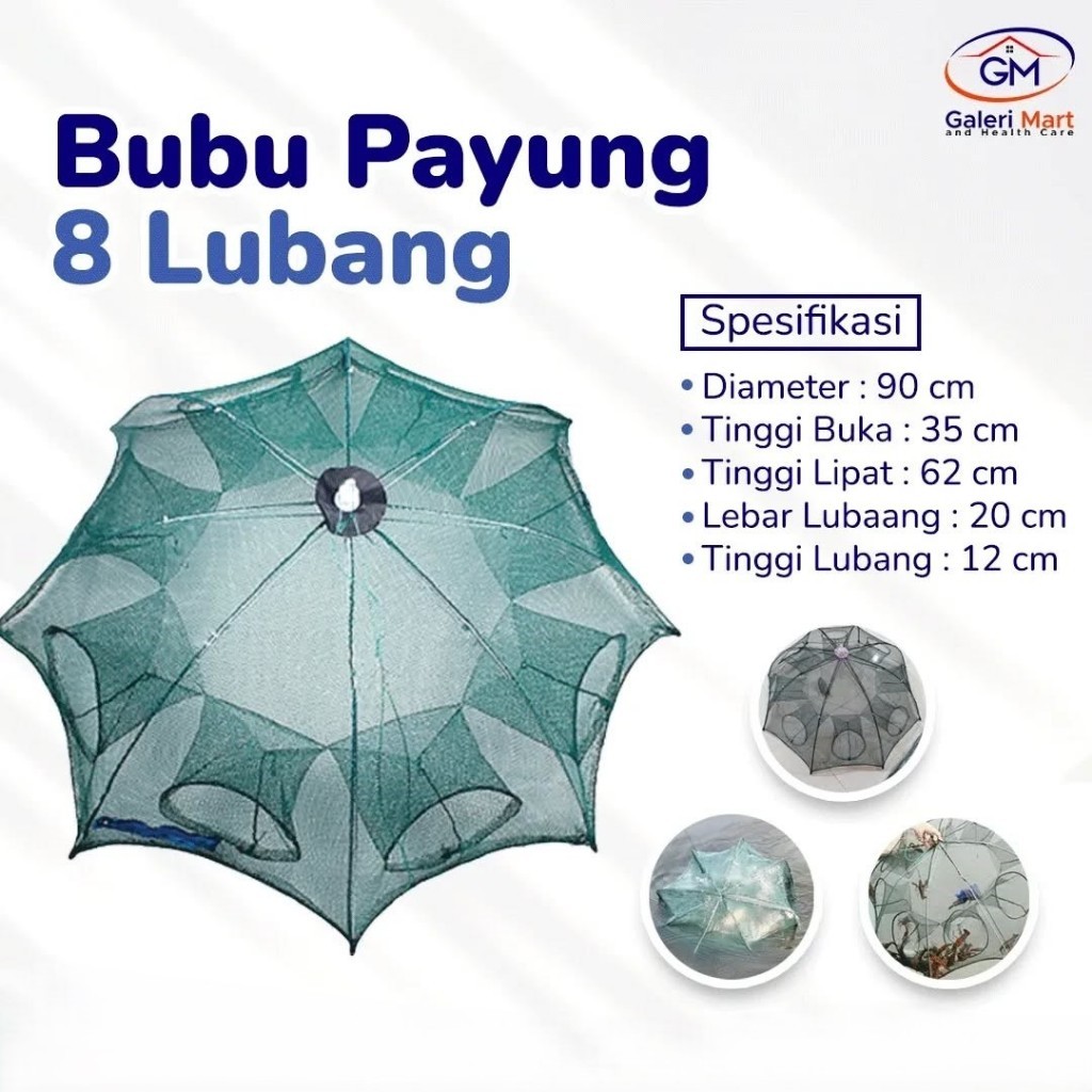 Bisa (COD) Bubu Payung Lipat Jala Ikan Udang Kepiting 8 Lubang